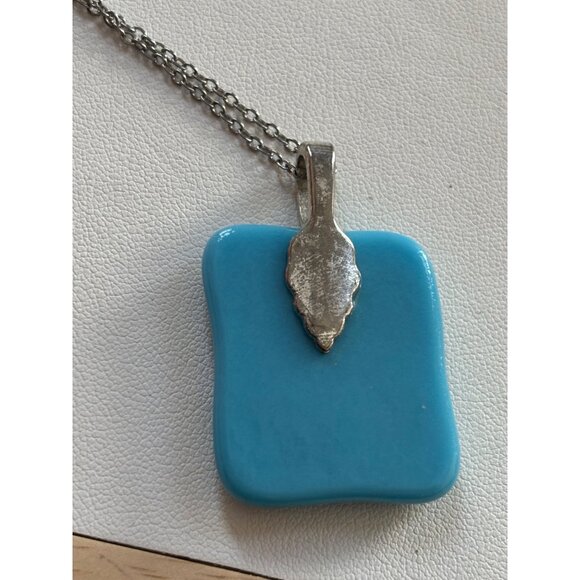 Colorful Dichroic Glass Pendant Necklace With Silver Chain - Picture 3 of 12